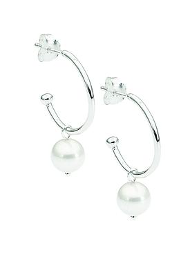 Drop Hoop Silver Earrings with Pearl