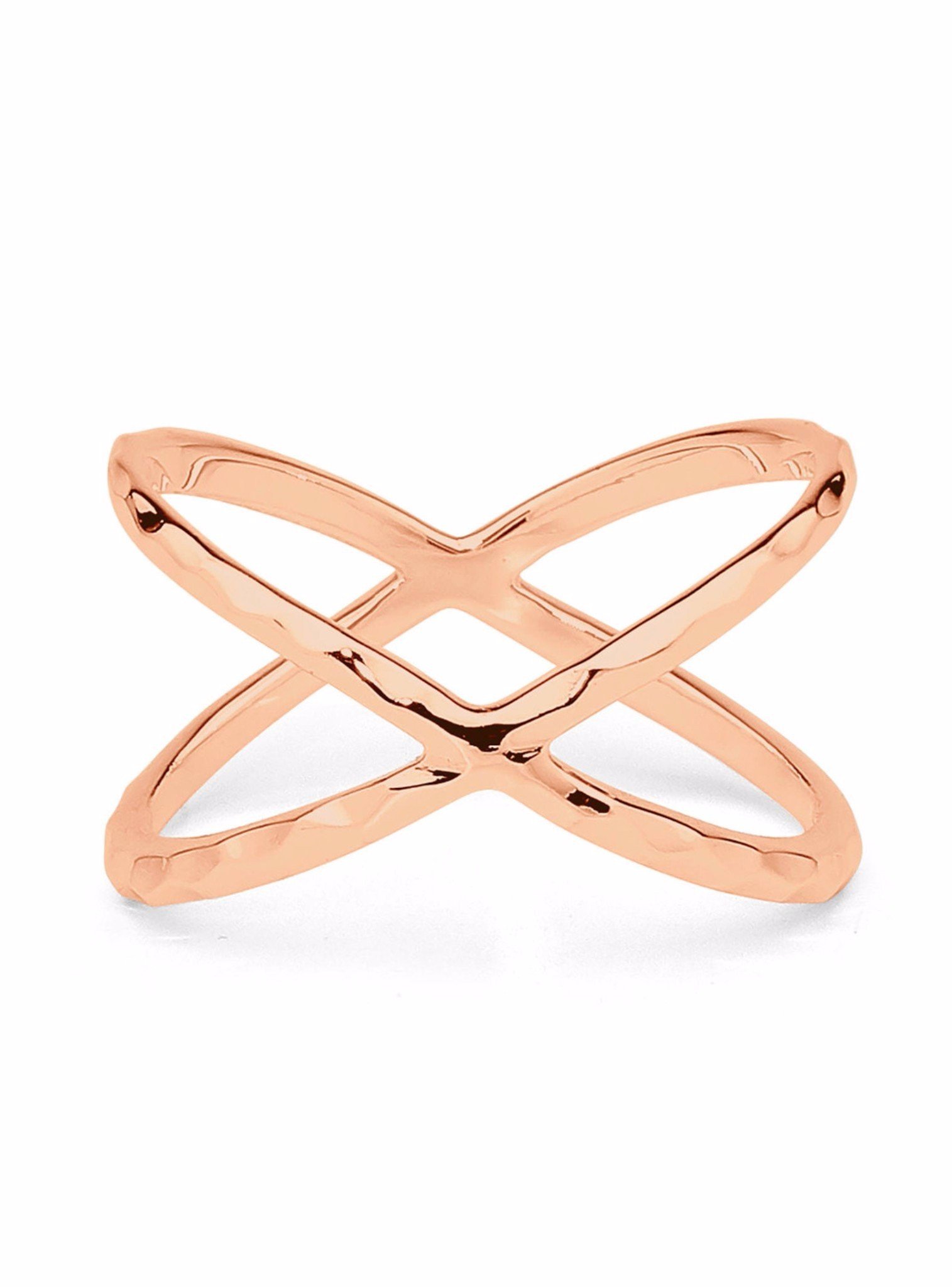 14K Rose Gold Plated Plain X Criss Cross Long Ring Beautiful Jewelry Box Included 