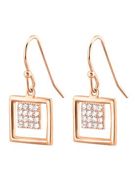 Maisie Square Cluster Drop Earrings in Rose Gold