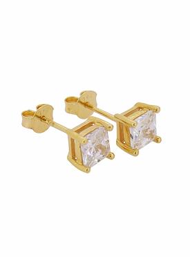 Aaliyah Princess Square 5mm CZ Earrings in Gold