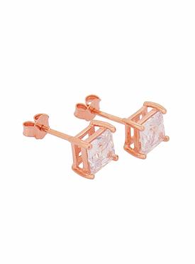 Aaliyah Princess Square 5mm CZ Earrings in Rose Gold
