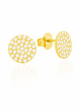 Adele Circle Disc Pave Set CZ Earrings in Gold