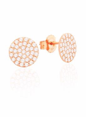 Adele Circle Disc Pave Set CZ Earrings in Rose Gold