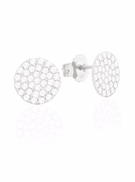 Adele Circle Disc Pave Set CZ Earrings in Silver
