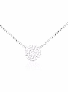 Adele Circle Disc Pave Set CZ Necklace in Silver