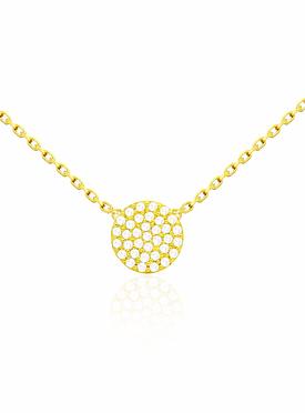 Adele Circle Disc Pave Set CZ Necklace in Gold