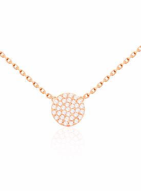 Adele Circle Disc Pave Set CZ Necklace in Rose Gold