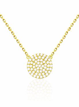 Adele Circle Disc CZ Pave Set Necklace in Gold