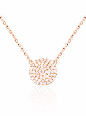 Adele Circle Disc CZ Pave Set Necklace in Rose Gold