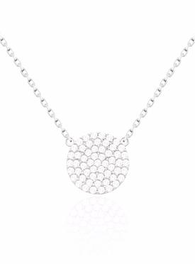 Adele Circle Disc CZ Pave Set Necklace in Silver