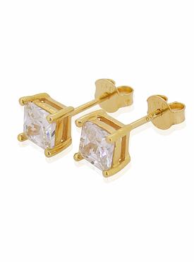 Aaliyah Princess Square 6mm CZ Earrings in Gold