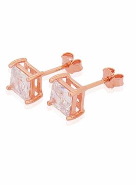 Aaliyah Princess Square 6mm CZ Earrings in Rose Gold