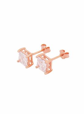 Aaliyah Princess Square 4mm CZ Earrings in Rose Gold