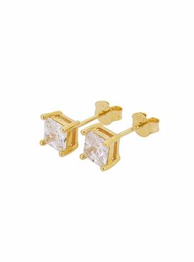 Aaliyah Princess Square 4mm CZ Earrings in Gold