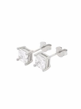 Aaliyah Princess Square 4mm CZ Earrings in Silver