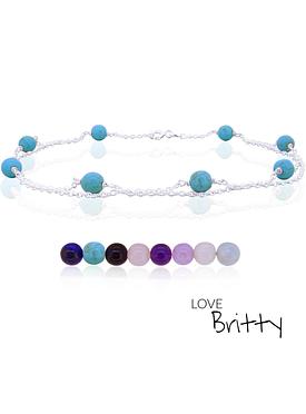 Anklet Chain with Gemstone Beads in Sterling Silver