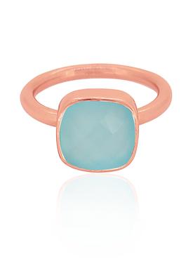 Indie Aqua Chalcedony Gemstone Ring in Rose Gold
