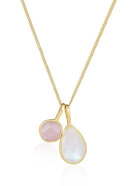 Selene Rose Quartz and Moonstone Necklace in Gold