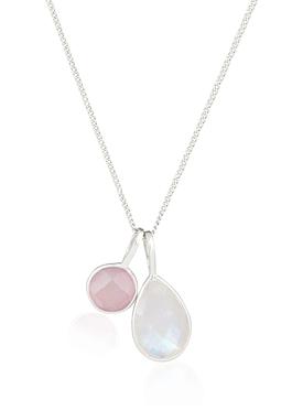 Selene Rose Quartz and Moonstone Necklace in Silver