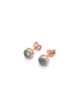 Astley Solitaire Blue Topaz Stud Earrings in Rose Gold