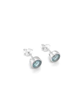 Astley Solitaire Blue Topaz Stud Earrings in Silver
