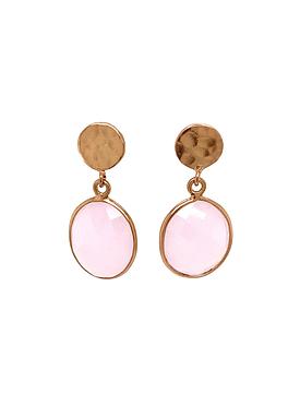 Joy Hammered Rose Quartz Gemstone Earrings in Rose Gold