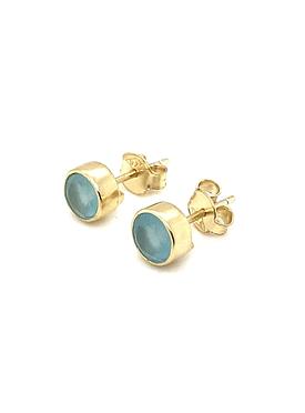 Astley Solitaire Aqua Chalcedony Stud Earrings in Gold