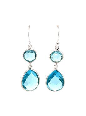 Joy Double Blue Topaz Gemstone Drop Earrings in Silver