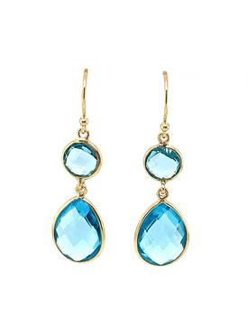 Joy Double Blue Topaz Gemstone Drop Earrings in Gold
