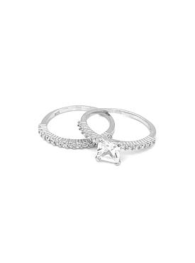 Aaliyah Princess Solitaire Stacking Rings in Sterling Silver